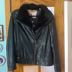 Ted Baker leather rose gold jacket fur collar TB 5 US 12